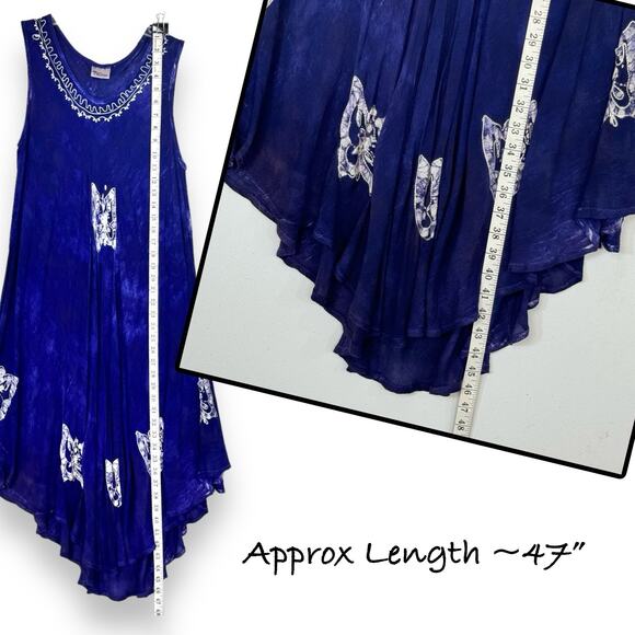 Butterfly Embroidered Beach Dress Free Size Rayon Tie Dye Artsy Asymmetric Fairy - Picture 7 of 11